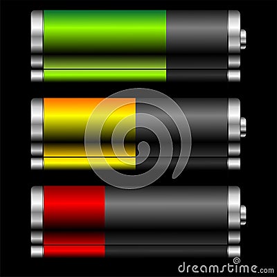Batteries with charge levels Vector Illustration