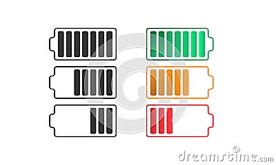Batteries with different charging stages Vector Illustration
