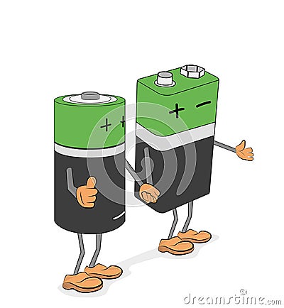 Batteries of a different type in the form of little men. stand hand in hand. vector illustration. Vector Illustration