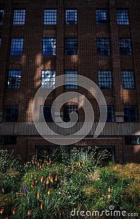 Battersea, London, UK: Flowers in front of Battersea Power Station Editorial Stock Photo