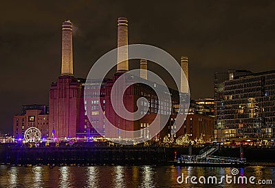 Battersea Power Station London by Night Editorial Stock Photo