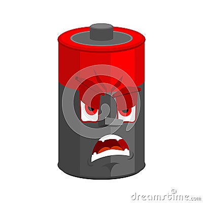 Battery angry emotion isolated. Evil accumulator Cartoon Style Vector Illustration