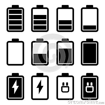 Battery Black Icons Vector Illustration