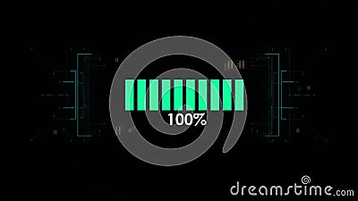 Battery charge animation, abstract graphic visualization of mobile devices rechargeable batteries being charged. Stock Photo
