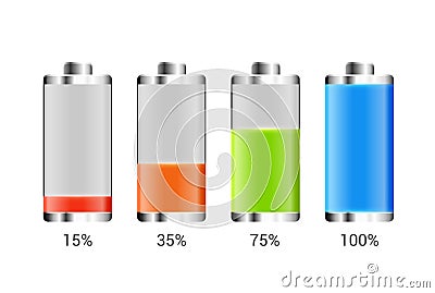 Battery charge design. Full charge energy for mobile phone. Accumulator indicator vector icon of power level Vector Illustration