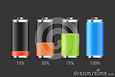 Battery charge design. Full charge energy for mobile phone. Accumulator indicator vector icon of power level Stock Photo