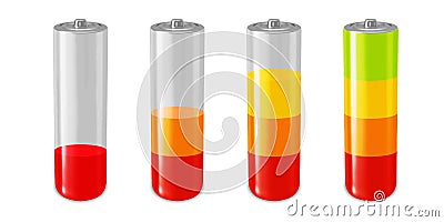 Battery charge full power energy level. Recharge battery indicator. Low power mibile fuel Vector Illustration
