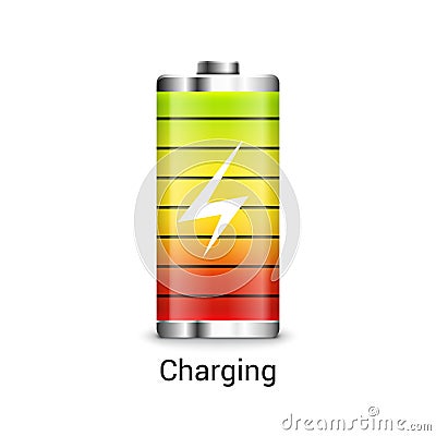 Battery charge full power energy level. Recharge battery indicator icon Vector Illustration