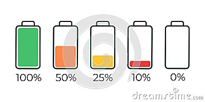 Battery charge. Level indicator. Battery charging phone set icon. Vector Illustration