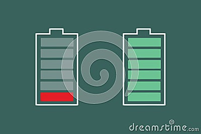 Battery charge is small and full Vector Illustration