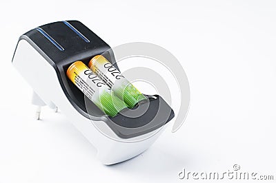 Battery charger isolated on white background.Copy space Stock Photo