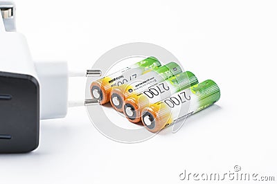 Battery charger isolated on white background.Copy space Editorial Stock Photo