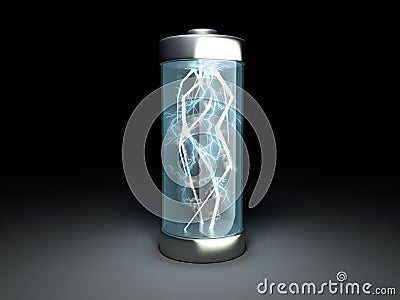 Battery charging Battery charge on black 3d illustration Stock Photo