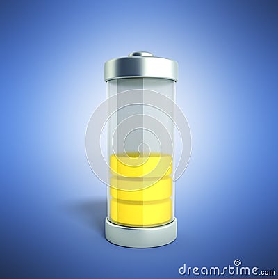 Battery charging Battery charge level indicators on blue 3d Stock Photo