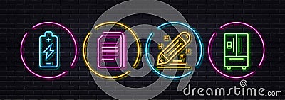 Battery charging, Copy files and Brand contract minimal line icons. For web application, printing Vector Vector Illustration