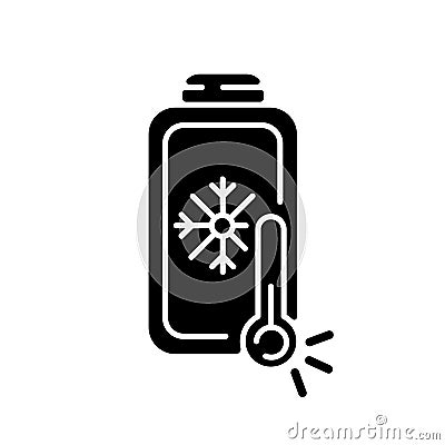 Battery charging undercooling problem black glyph icon Vector Illustration