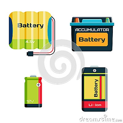 Battery energy tool electricity charge fuel positive supply and isposable generation component alkaline industry Vector Illustration