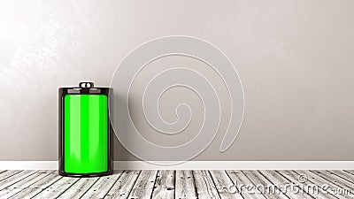 Battery Full on Wooden Floor Stock Photo