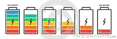 Battery icon set. Charger vector isolated symbol Vector Illustration