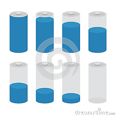 Battery icon vector set isolated on white background. Symbols of battery charge level, full and low. Vector Illustration