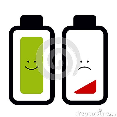Battery Icons Full Empty - Vector Illustration - Isolated On White Stock Photo