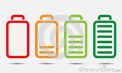 Battery icons set for your design. Charger phases. Line art design vector illustration. Vector Illustration