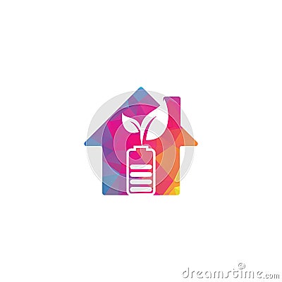 Battery leaves house shape concept vector logo Vector Illustration