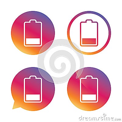 Battery low level sign icon. Electricity symbol. Vector Illustration