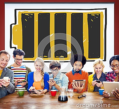 Battery Recharge Energy Power Electric Full Concept Stock Photo