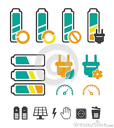 Battery recycling pictograms set Vector Illustration