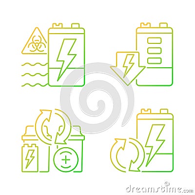 Battery reuse gradient linear vector icons set Vector Illustration