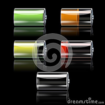 Battery Set With Different Charge Levels Vector Illustration