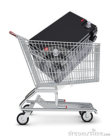 Battery in shopping cart Stock Photo