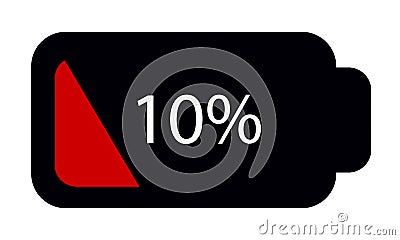 Battery Status Empty 10% - Editable Vector Icon - Isolated On White Stock Photo