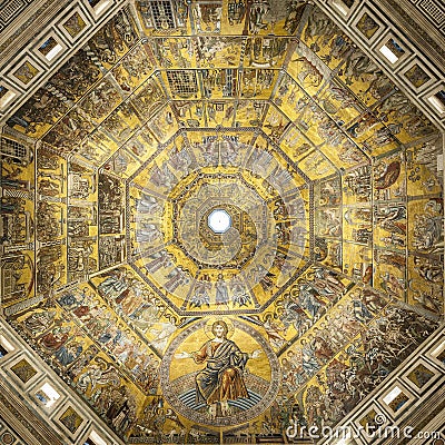 Battistero di San Giovanni or Baptistery of Saint John the Baptist, Mosaic-decorated dome interior in Florence, Italy Editorial Stock Photo