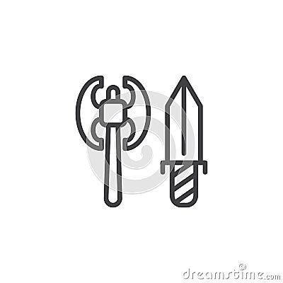 Battle ax and sword outline icon Vector Illustration