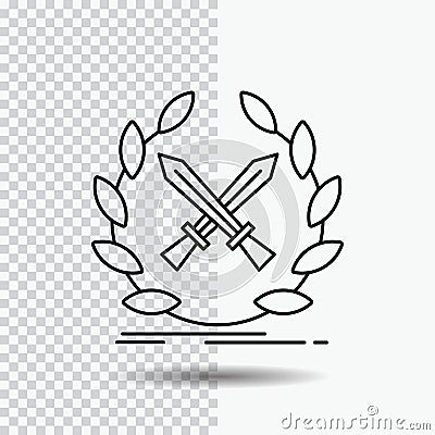 battle, emblem, game, label, swords Line Icon on Transparent Background. Black Icon Vector Illustration Vector Illustration