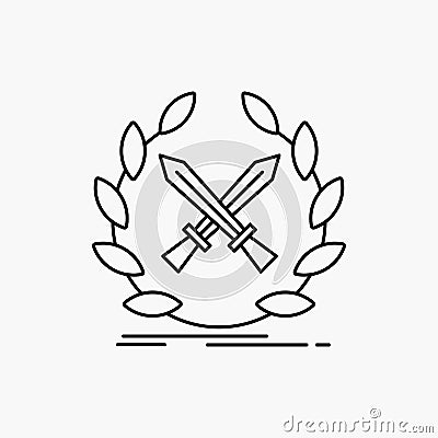 battle, emblem, game, label, swords Line Icon. Vector isolated illustration Vector Illustration