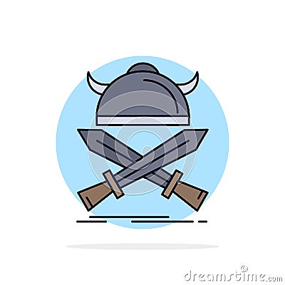 battle, emblem, viking, warrior, swords Flat Color Icon Vector Vector Illustration