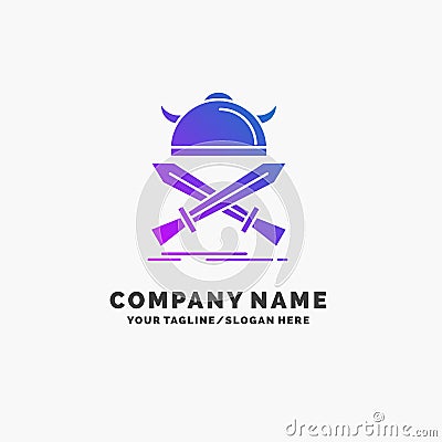 battle, emblem, viking, warrior, swords Purple Business Logo Template. Place for Tagline Vector Illustration