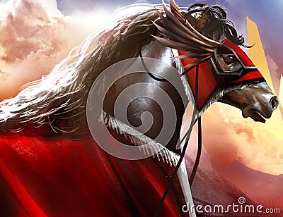 Fantasy battle horse artwork. Cartoon Illustration