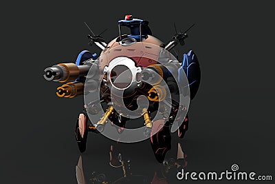 battle robot with high power cannons Cartoon Illustration
