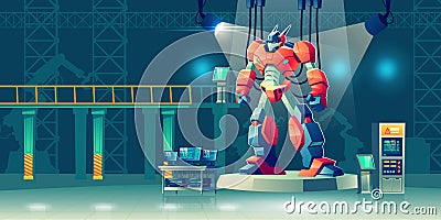 Battle robot transformer in science laboratory. Vector Illustration