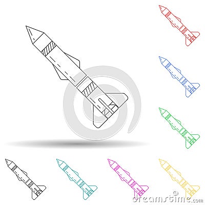 Battle rocket multi color set icon. Simple thin line, outline vector of army icons for ui and ux, website or mobile application Stock Photo