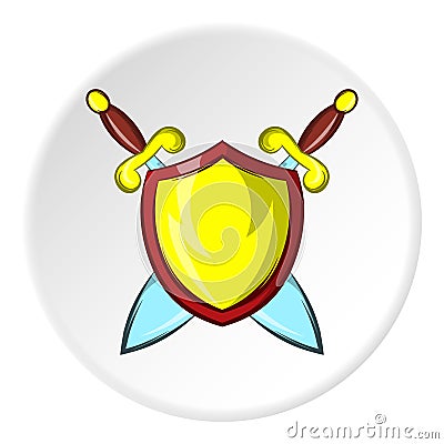 Battle shield with swords icon, cartoon style Vector Illustration