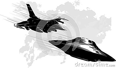 Battle star space from a ufo and airplane Stock Photo