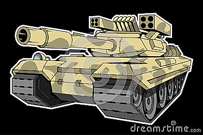 Battle tank on black background Vector Illustration