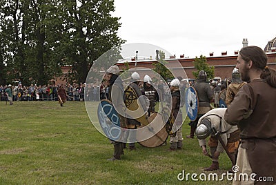 battle of the Vikings. Historical reenactment and festival on the walls of the fortress ma Editorial Stock Photo