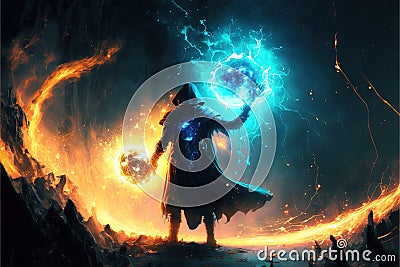 Battlemage in magical fantasy setting for game character design Stock Photo