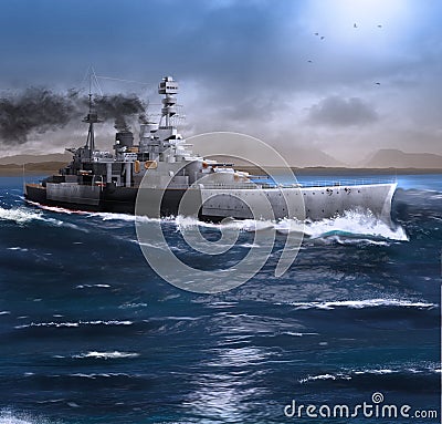 Battleship HMS Repulse steaming through the Ocean Stock Photo